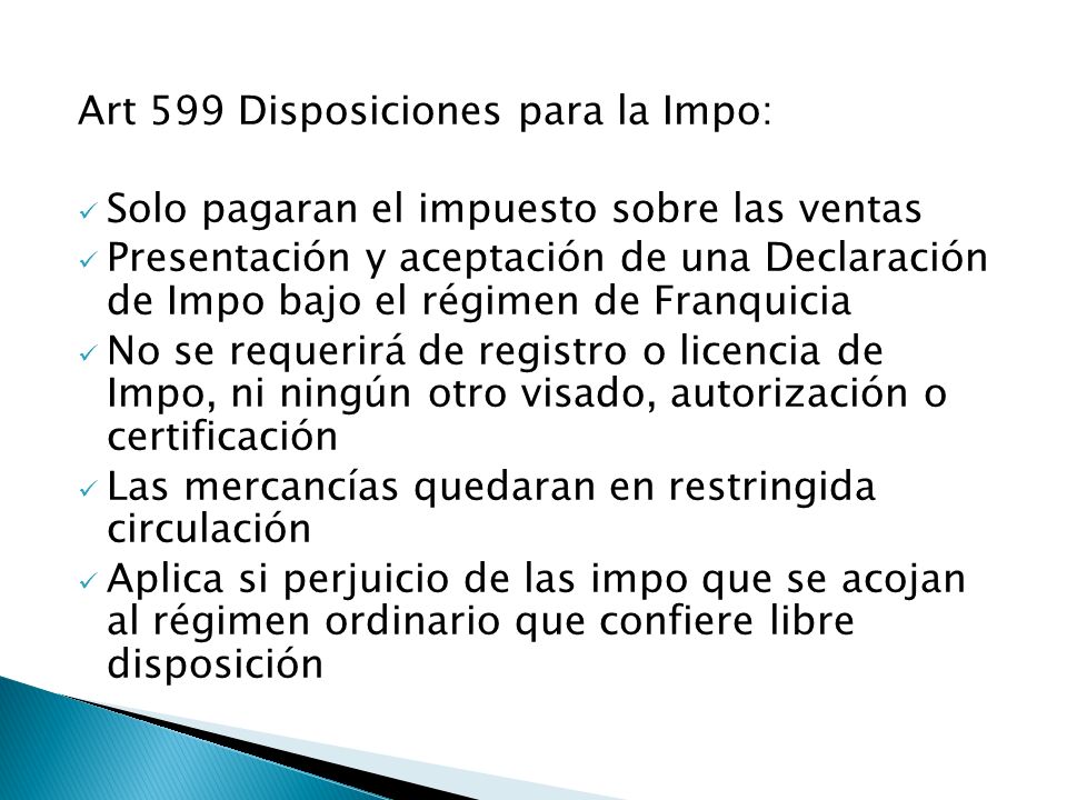 Art 599 Disposiciones para la Impo: