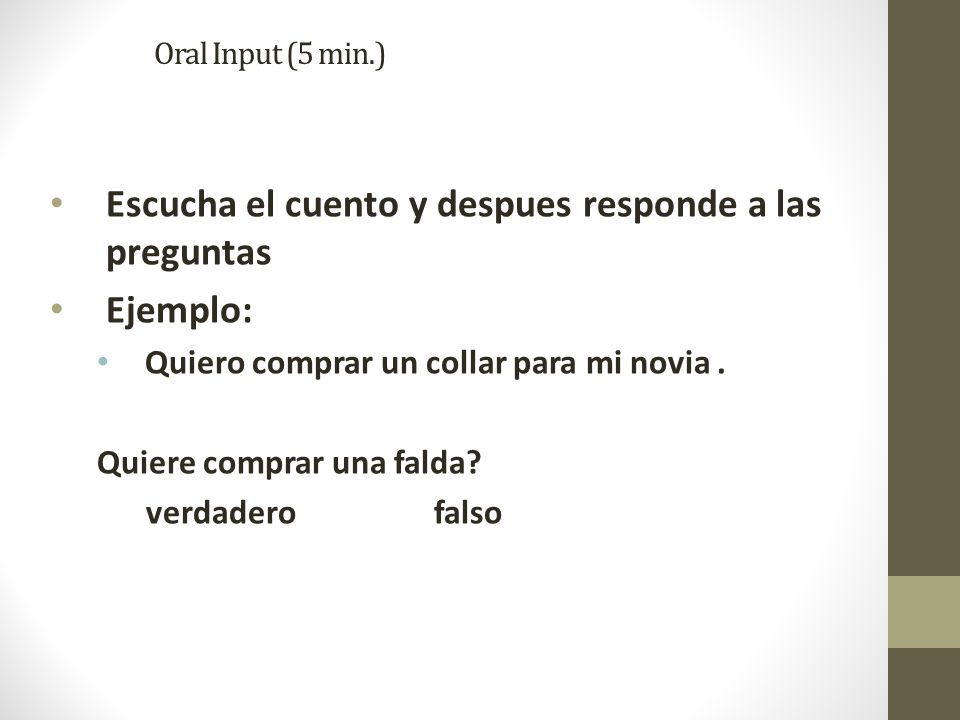Escucha el cuento y despues responde a las preguntas Ejemplo: