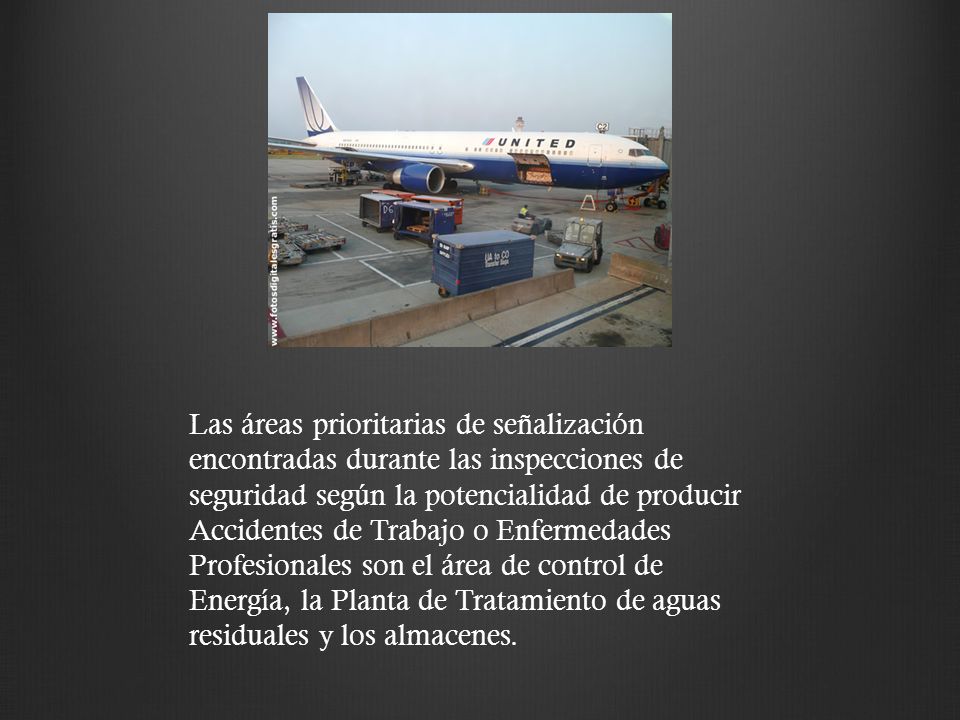 Las áreas prioritarias de señalización encontradas durante las inspecciones de seguridad según la potencialidad de producir Accidentes de Trabajo o Enfermedades Profesionales son el área de control de Energía, la Planta de Tratamiento de aguas residuales y los almacenes.
