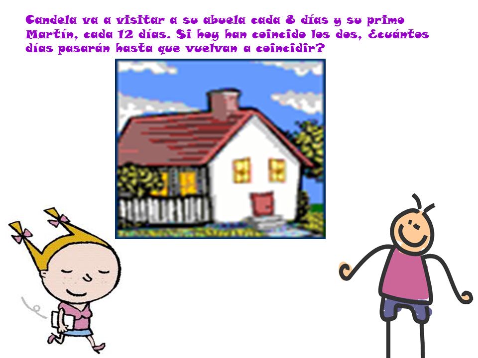 Candela va a visitar a su abuela cada 8 días y su primo Martín, cada 12 días.
