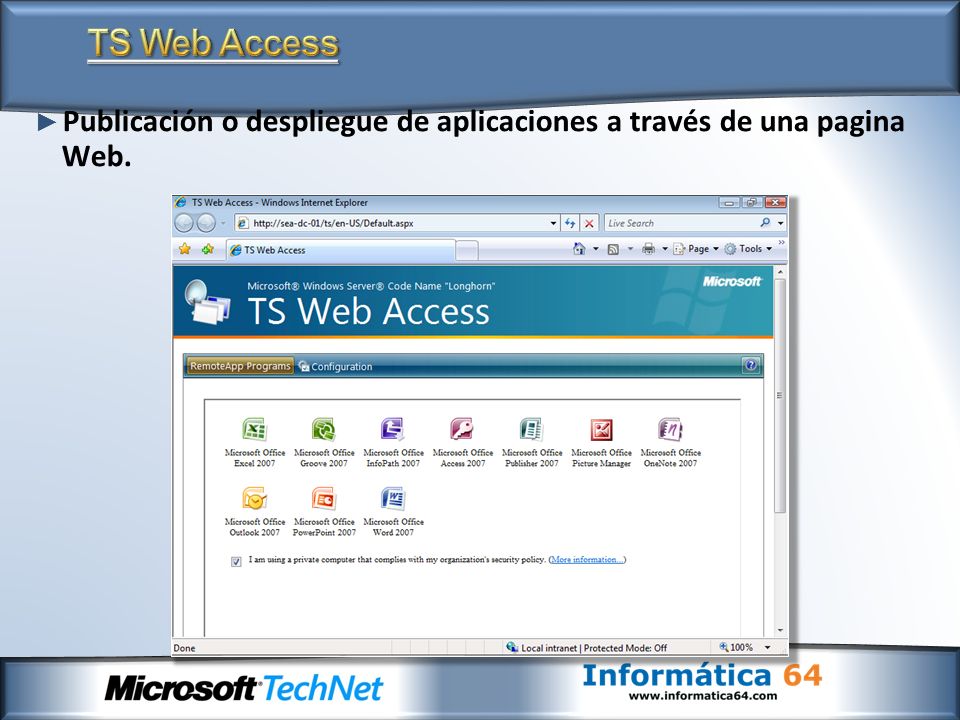 TS Web Access Publicación o despliegue de aplicaciones a través de una pagina Web.