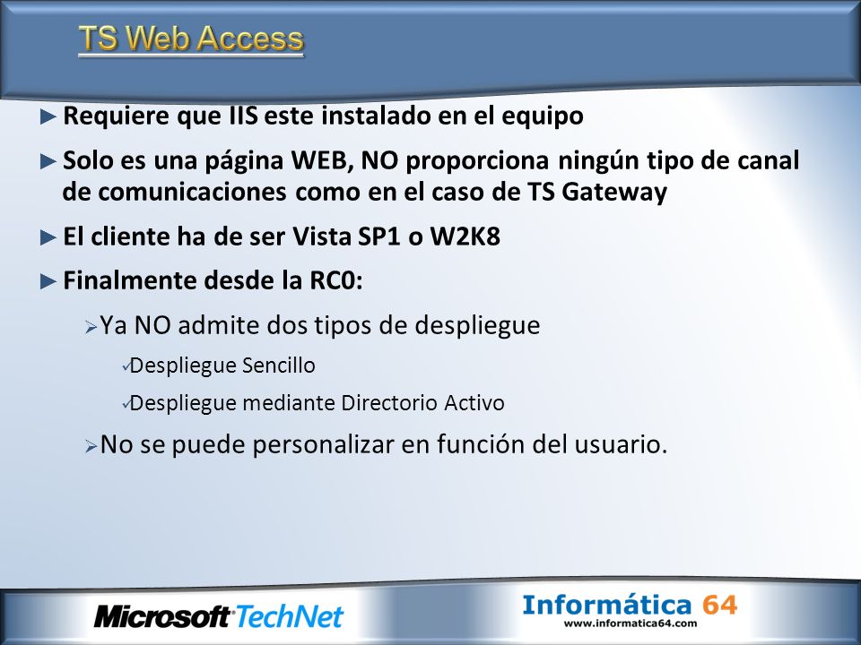 TS Web Access Requiere que IIS este instalado en el equipo