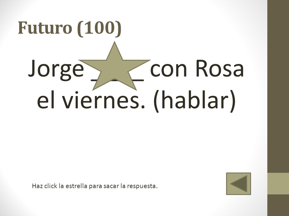 Jorge ____ con Rosa el viernes. (hablar)