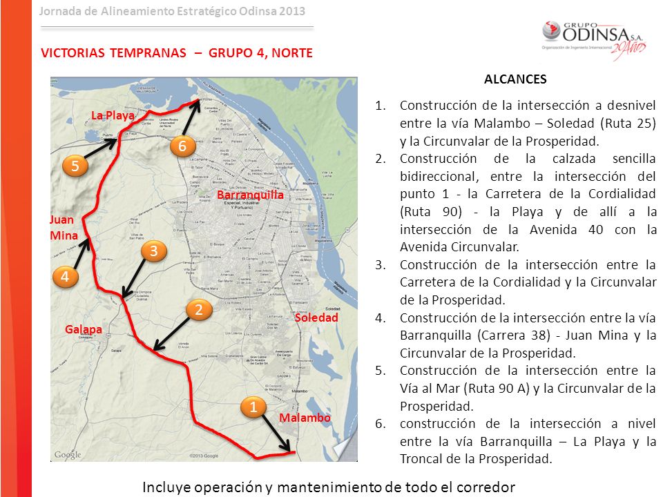 Incluye operación y mantenimiento de todo el corredor
