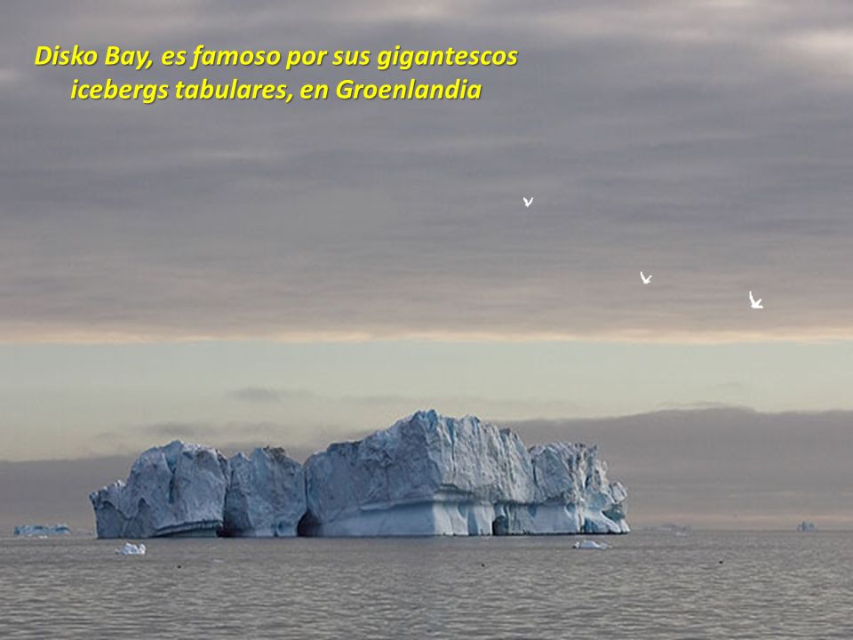 Disko Bay, es famoso por sus gigantescos icebergs tabulares, en Groenlandia