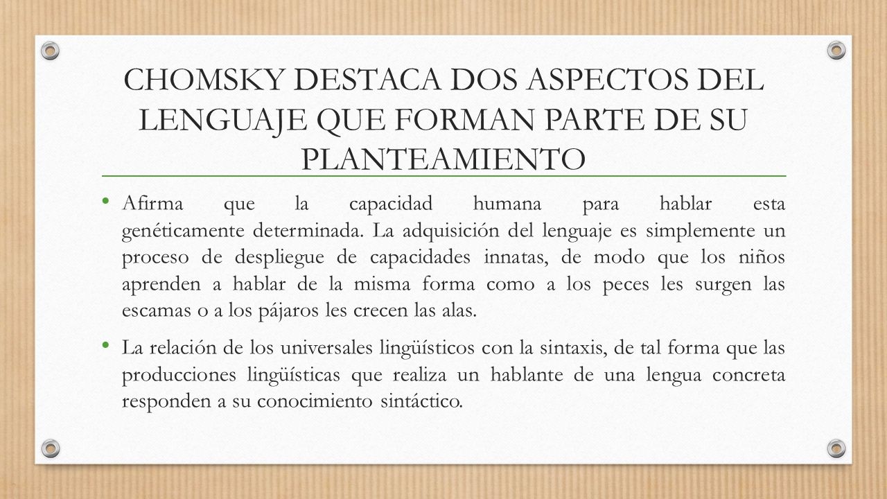 CHOMSKY DESTACA DOS ASPECTOS DEL LENGUAJE QUE FORMAN PARTE DE SU PLANTEAMIENTO