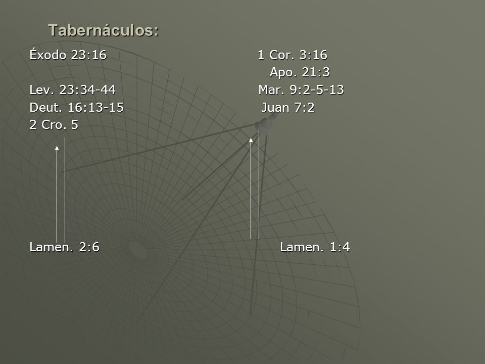 Tabernáculos: Éxodo 23:16 1 Cor. 3:16 Apo. 21:3