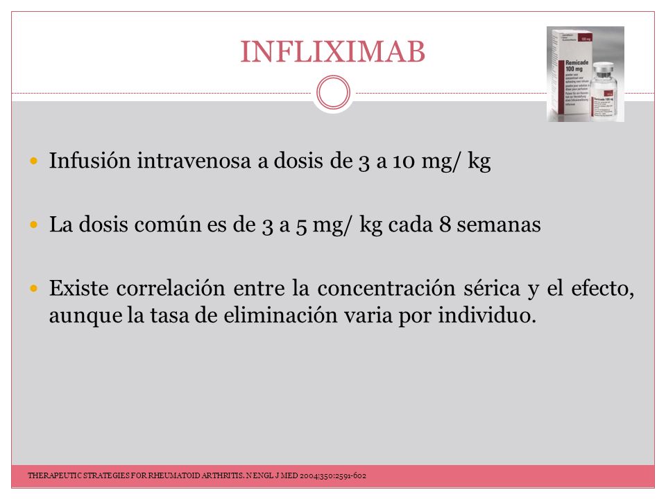 INFLIXIMAB Infusión intravenosa a dosis de 3 a 10 mg/ kg