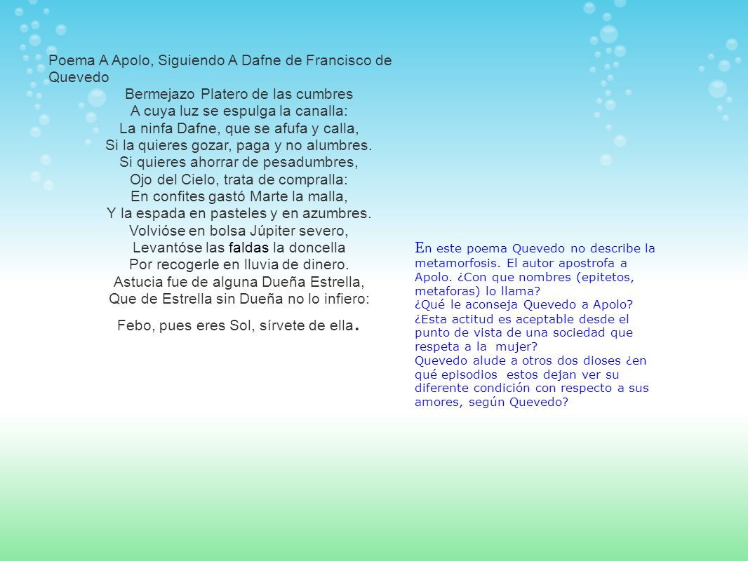 Poema A Apolo, Siguiendo A Dafne de Francisco de Quevedo