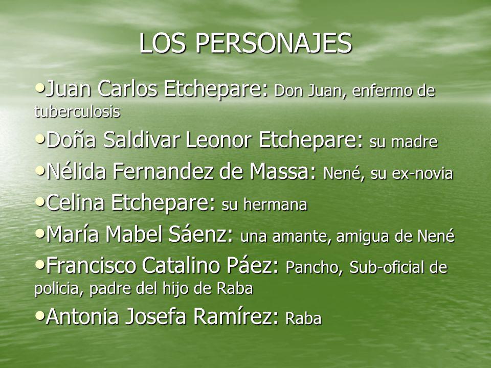 LOS PERSONAJES Juan Carlos Etchepare: Don Juan, enfermo de tuberculosis. Doña Saldivar Leonor Etchepare: su madre.