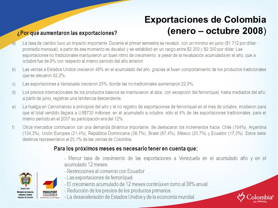 Exportaciones de Colombia (enero – octubre 2008)