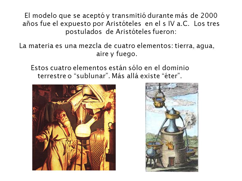 El modelo que se aceptó y transmitió durante más de 2000 años fue el expuesto por Aristóteles en el s IV a.C. Los tres postulados de Aristóteles fueron: