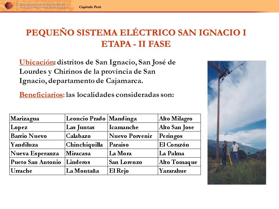 PEQUEÑO SISTEMA ELÉCTRICO SAN IGNACIO I ETAPA - II FASE
