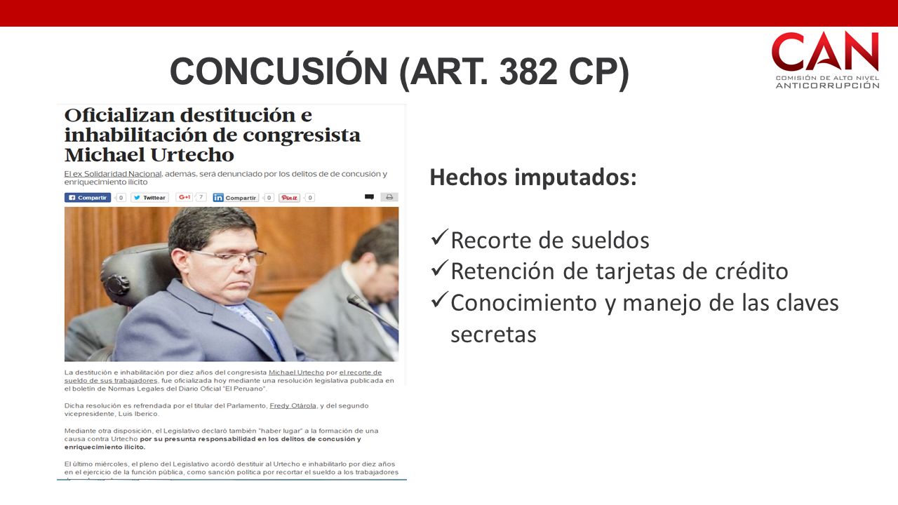 CONCUSIÓN (ART. 382 CP) Hechos imputados: Recorte de sueldos