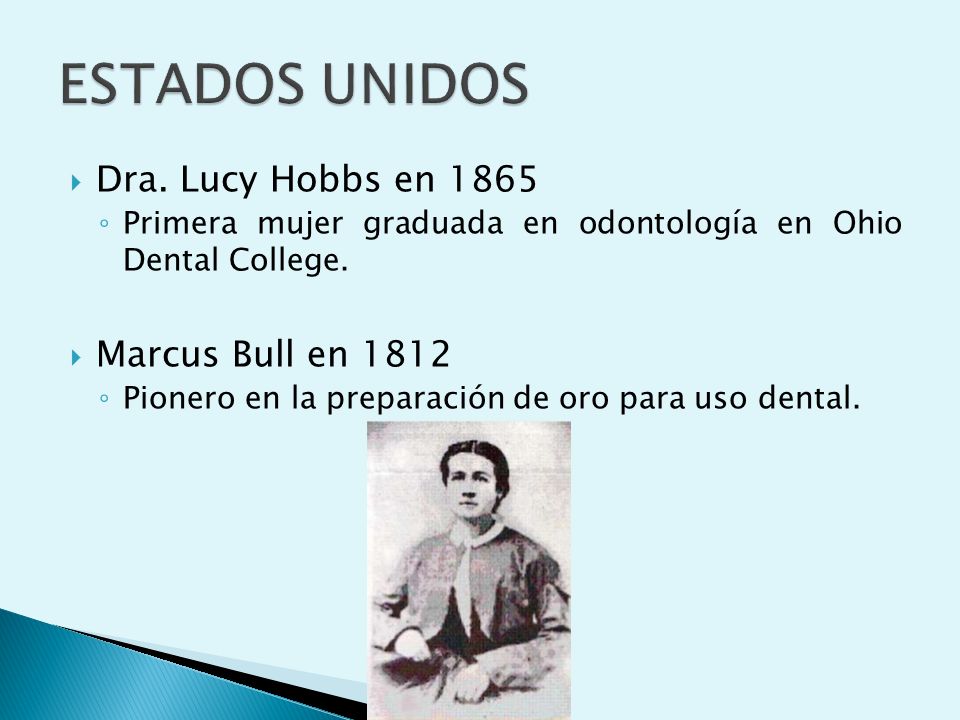 ESTADOS UNIDOS Dra. Lucy Hobbs en 1865 Marcus Bull en 1812