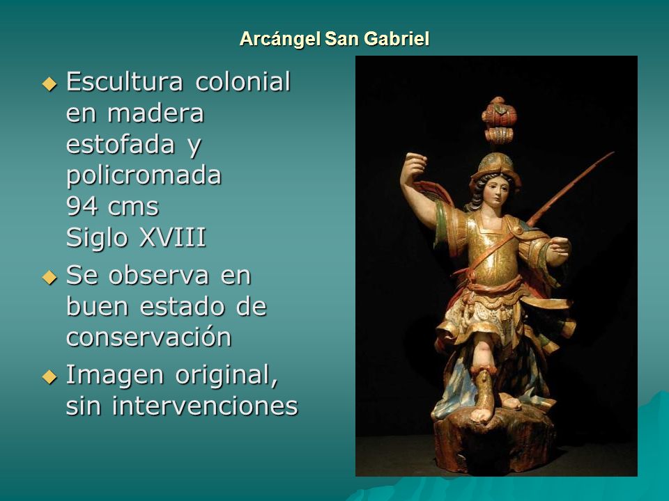 Escultura colonial en madera estofada y policromada 94 cms Siglo XVIII
