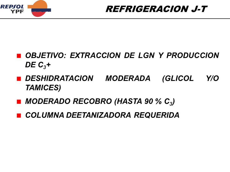 REFRIGERACION J-T OBJETIVO: EXTRACCION DE LGN Y PRODUCCION DE C3+