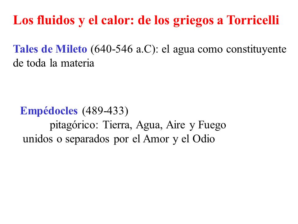 Los fluidos y el calor: de los griegos a Torricelli