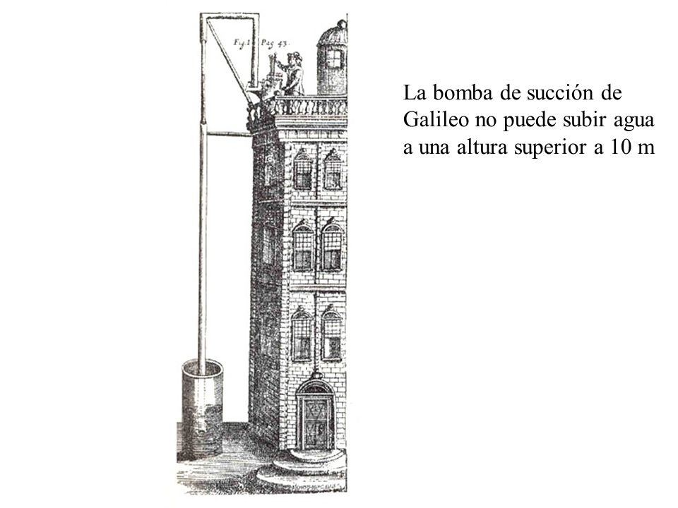 La bomba de succión de Galileo no puede subir agua a una altura superior a 10 m