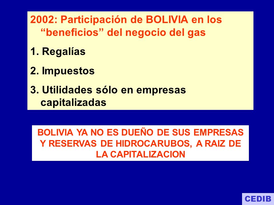 2002: Participación de BOLIVIA en los beneficios del negocio del gas