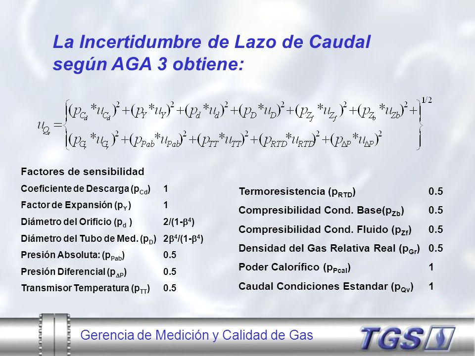 La Incertidumbre de Lazo de Caudal según AGA 3 obtiene: