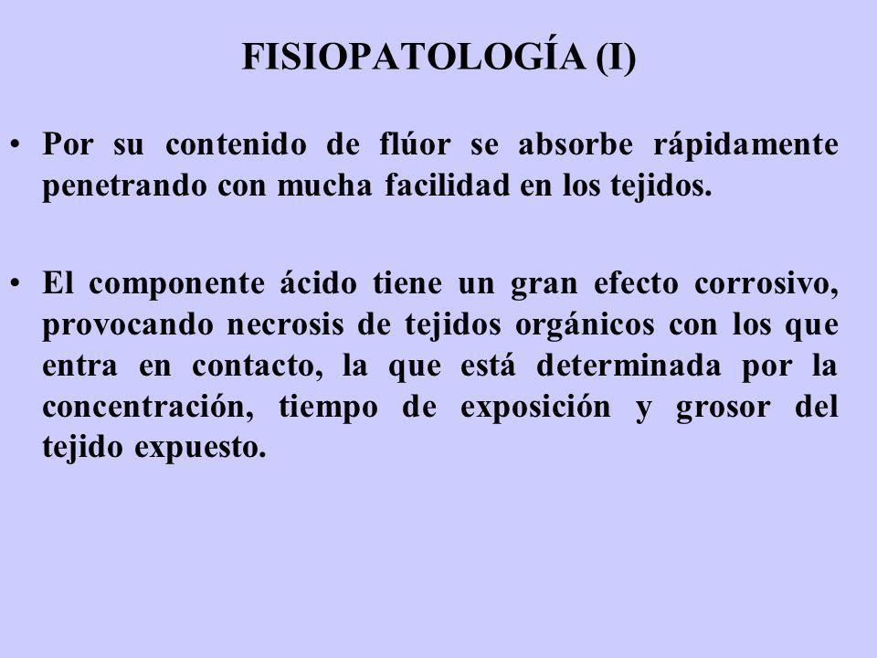 FISIOPATOLOGÍA (I) Por su contenido de flúor se absorbe rápidamente penetrando con mucha facilidad en los tejidos.