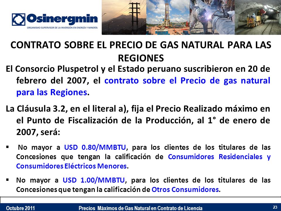 CONTRATO SOBRE EL PRECIO DE GAS NATURAL PARA LAS REGIONES