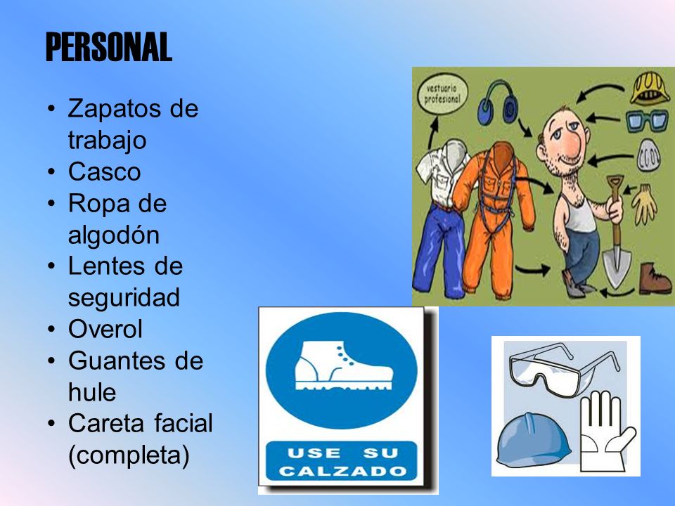PERSONAL Zapatos de trabajo Casco Ropa de algodón Lentes de seguridad