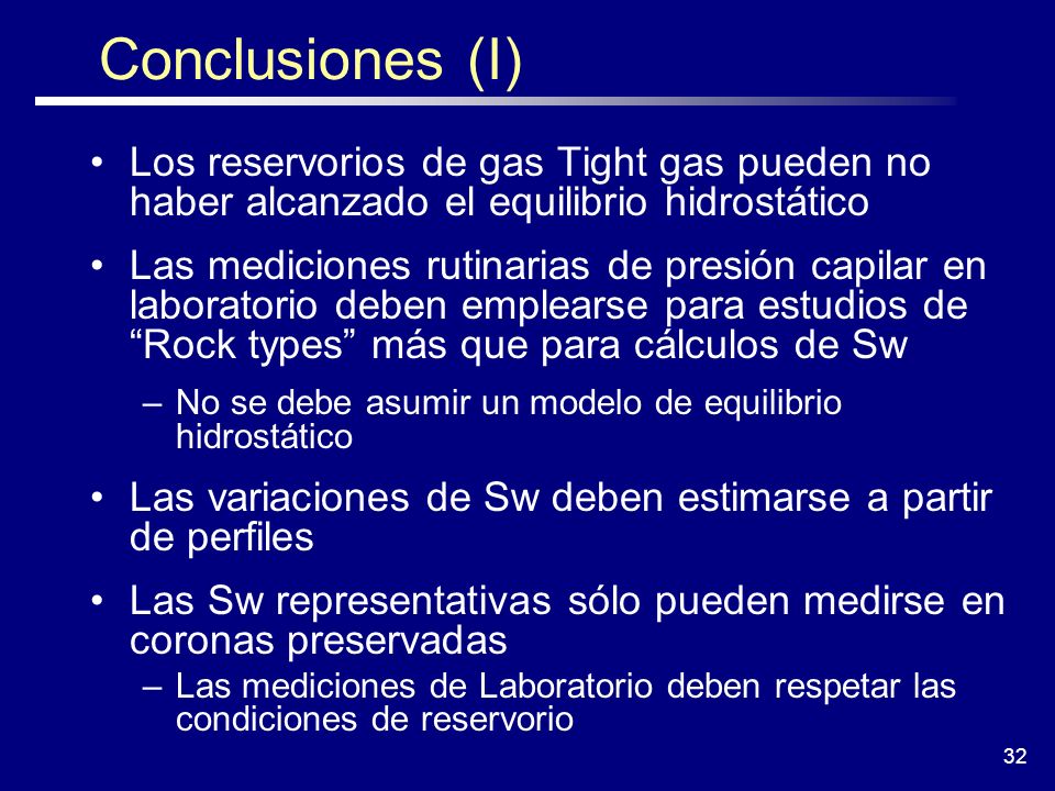 Conclusiones (I) Los reservorios de gas Tight gas pueden no haber alcanzado el equilibrio hidrostático.