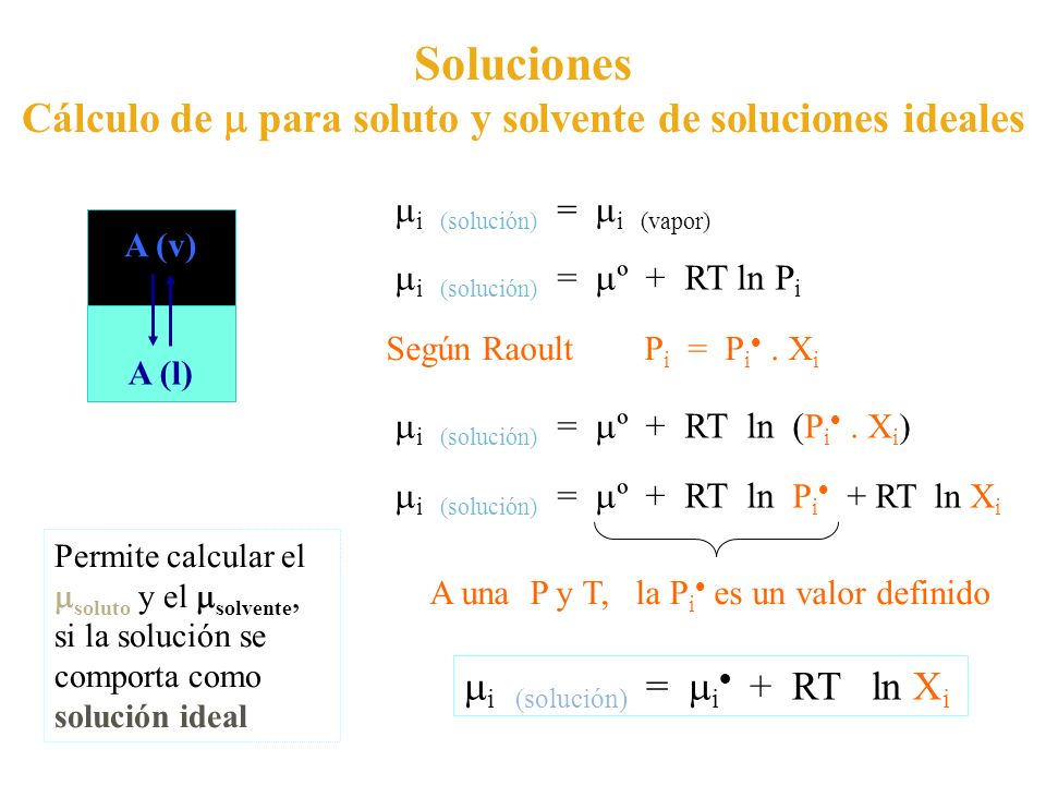 Cálculo de  para soluto y solvente de soluciones ideales