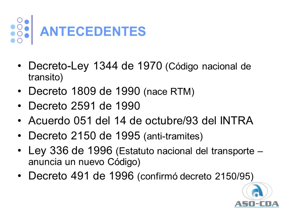 ANTECEDENTES Decreto-Ley 1344 de 1970 (Código nacional de transito)