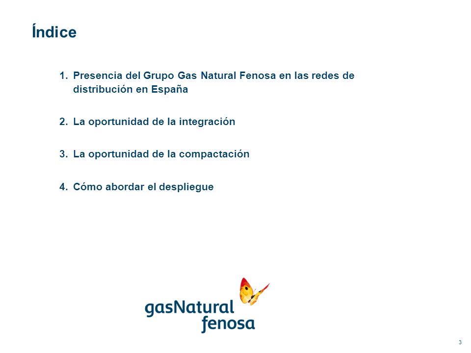 Índice Presencia del Grupo Gas Natural Fenosa en las redes de distribución en España. La oportunidad de la integración.