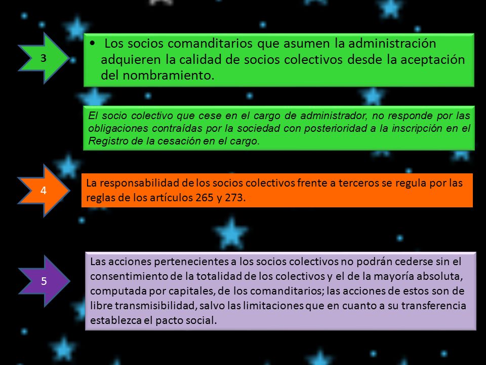 3 Los socios comanditarios que asumen la administración adquieren la calidad de socios colectivos desde la aceptación del nombramiento.