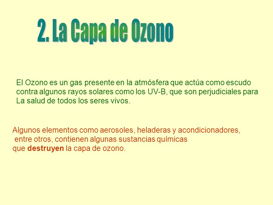 2. La Capa de Ozono El Ozono es un gas presente en la atmósfera que actúa como escudo.