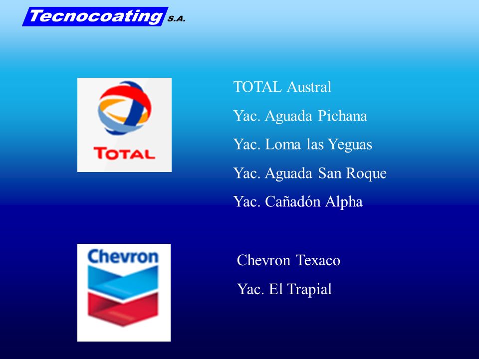 TOTAL Austral Yac. Aguada Pichana. Yac. Loma las Yeguas. Yac. Aguada San Roque. Yac. Cañadón Alpha.