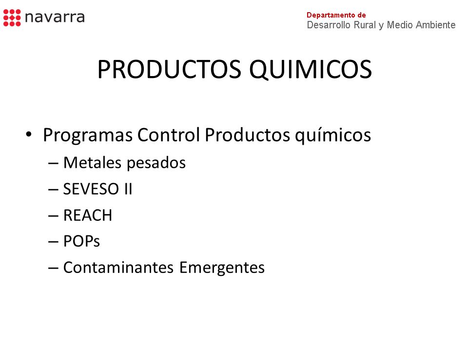 PRODUCTOS QUIMICOS Programas Control Productos químicos