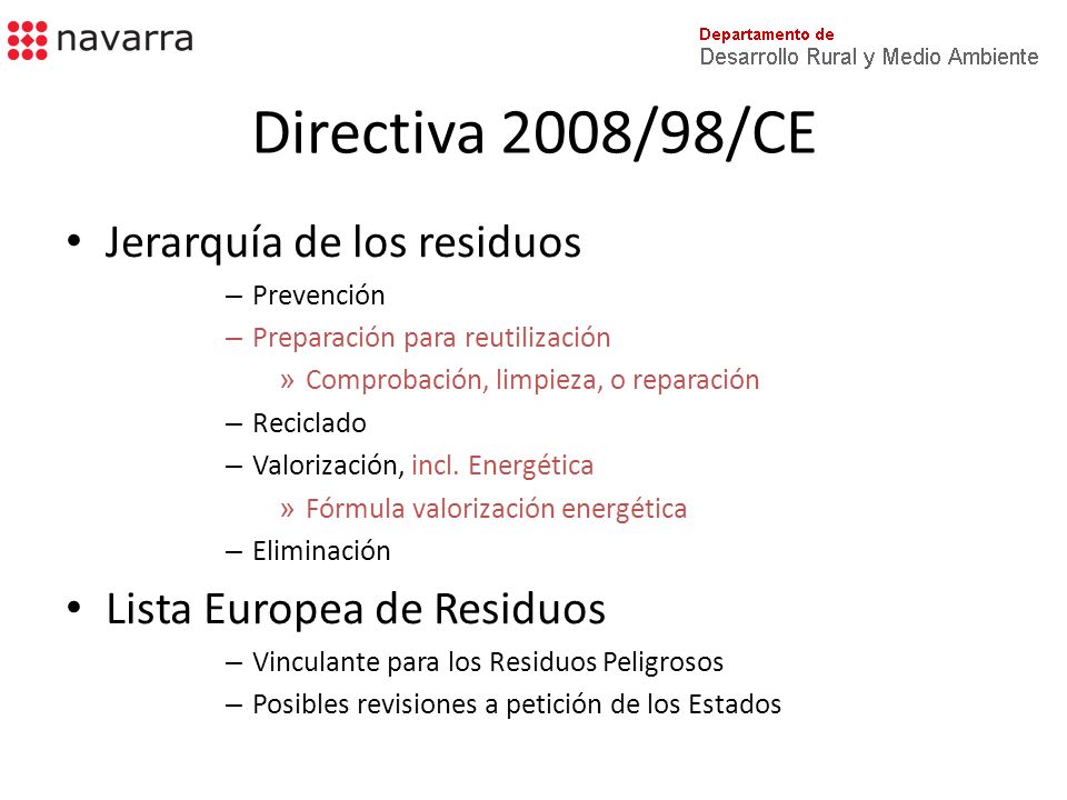 Directiva 2008/98/CE Jerarquía de los residuos