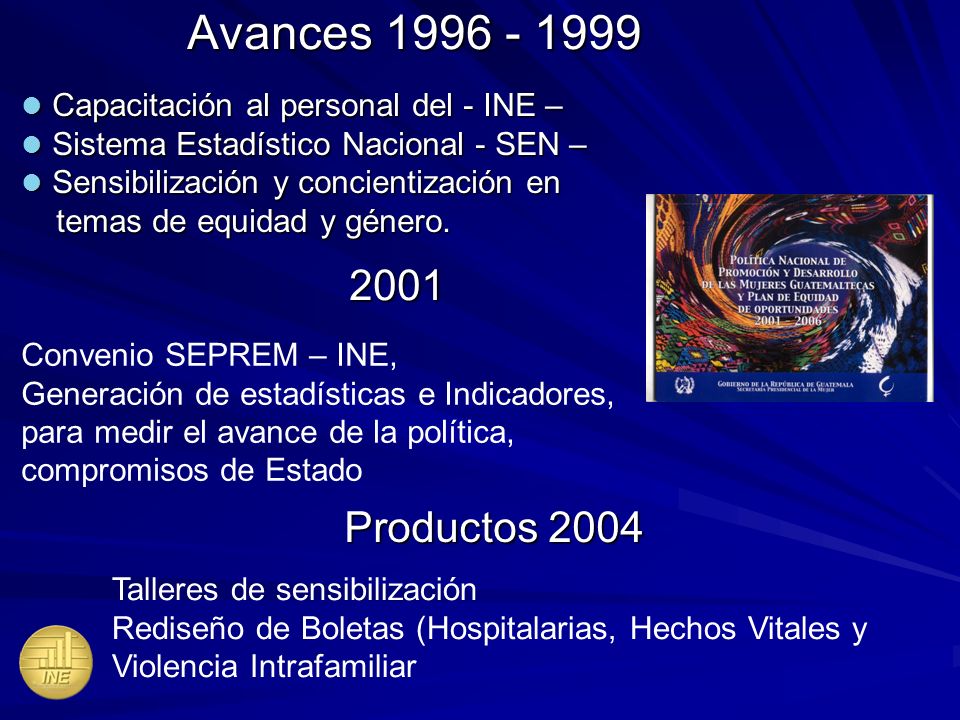 Avances Capacitación al personal del - INE – Sistema Estadístico Nacional - SEN – Sensibilización y concientización en.