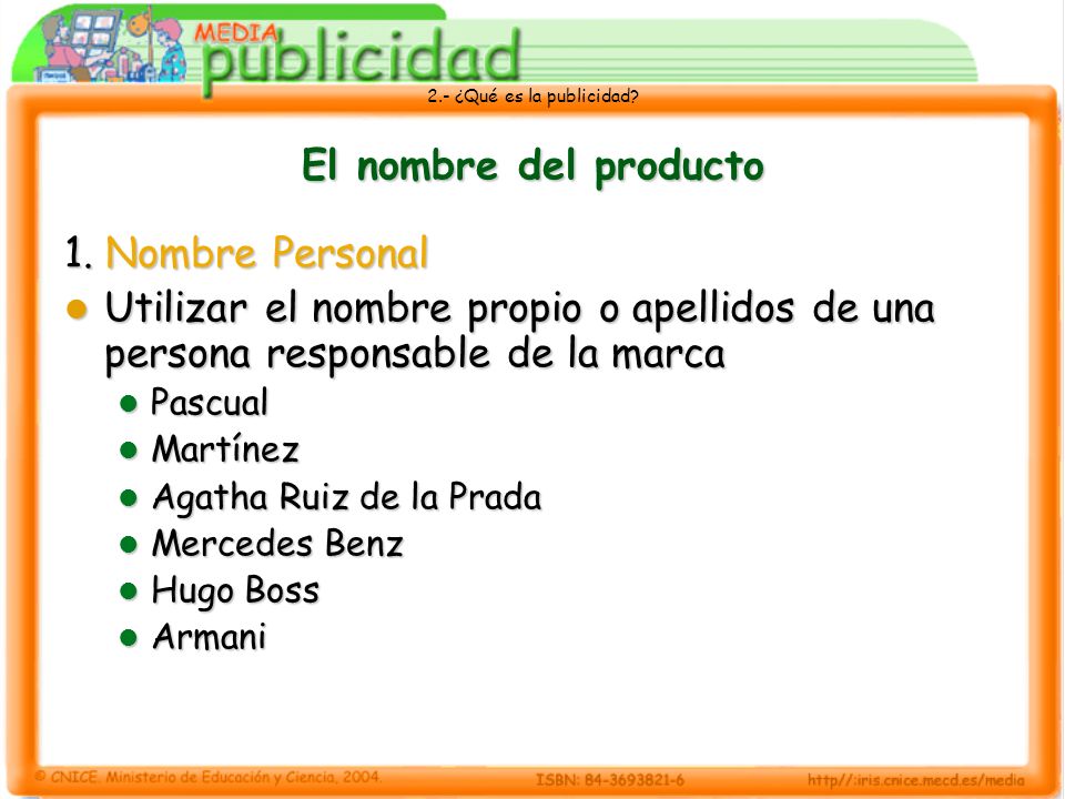 El nombre del producto 1. Nombre Personal