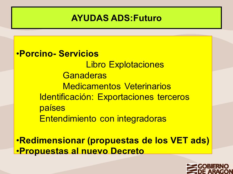 AYUDAS ADS:Futuro Porcino- Servicios. Libro Explotaciones Ganaderas. Medicamentos Veterinarios. Identificación: Exportaciones terceros países.