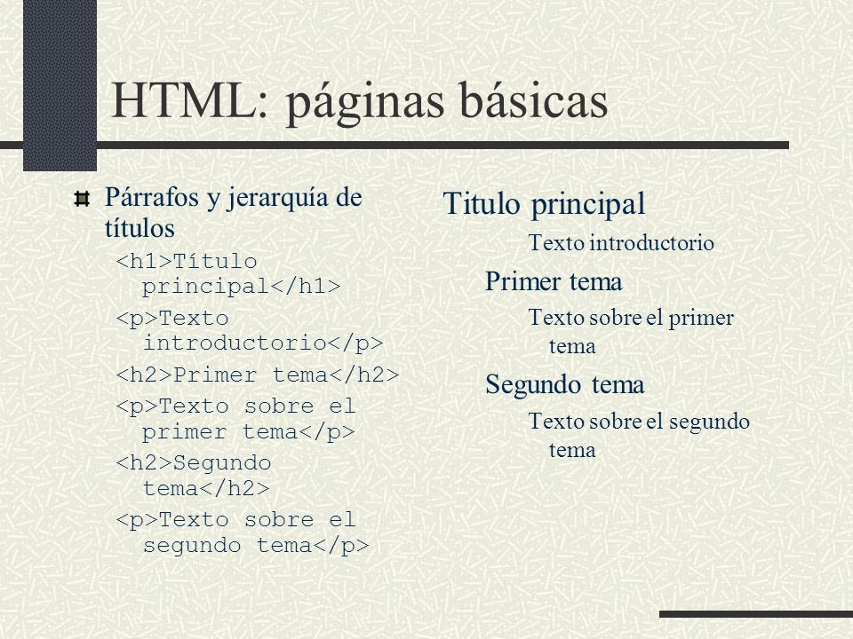 HTML: páginas básicas Titulo principal Párrafos y jerarquía de títulos