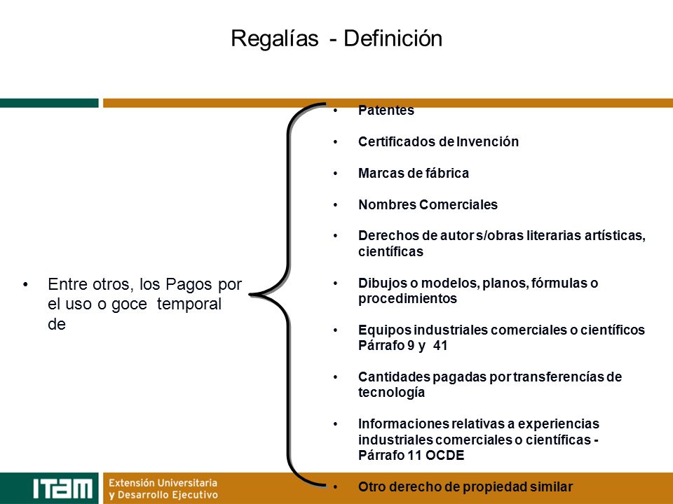 Regalías - Definición Patentes. Certificados de Invención. Marcas de fábrica. Nombres Comerciales.