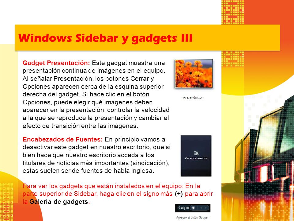 Windows Sidebar y gadgets III
