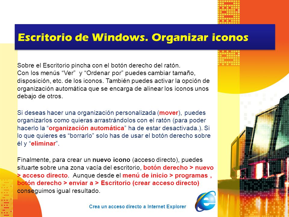 Escritorio de Windows. Organizar iconos