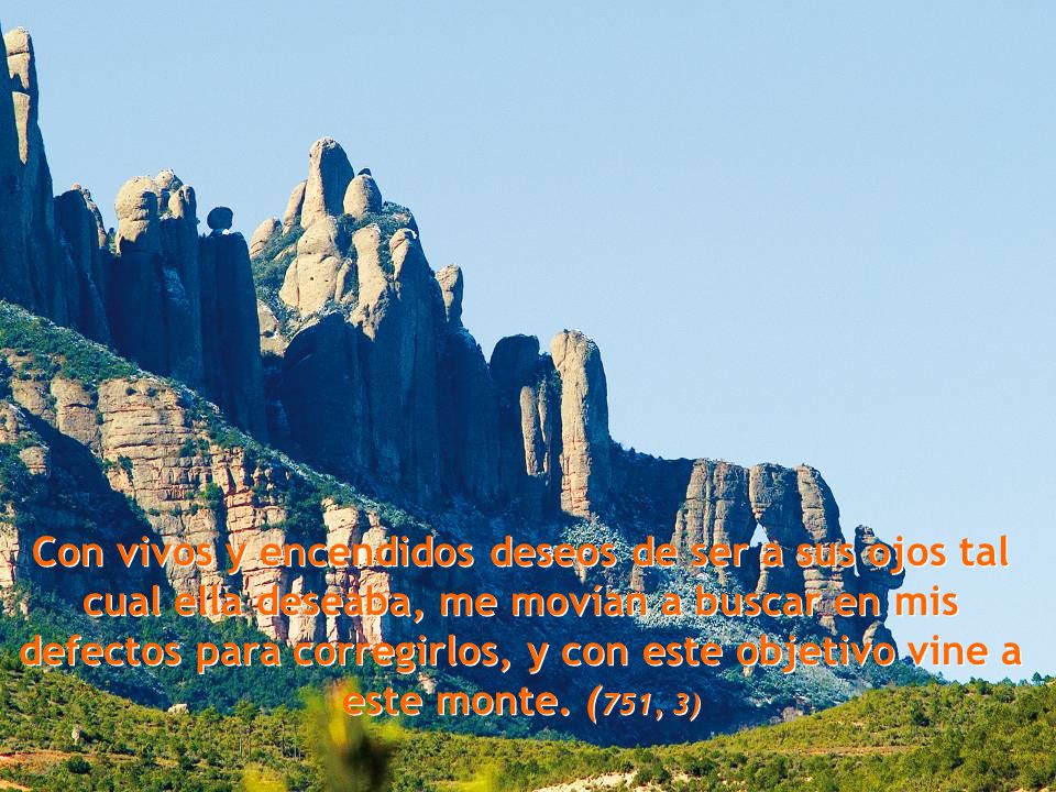 Con vivos y encendidos deseos de ser a sus ojos tal cual ella deseaba, me movían a buscar en mis defectos para corregirlos, y con este objetivo vine a este monte.