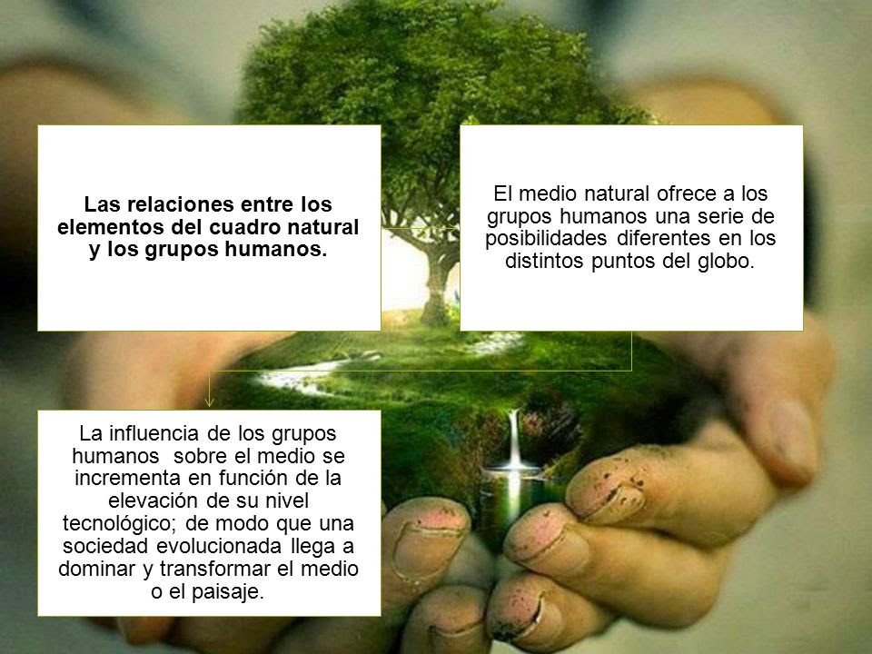 Las relaciones entre los elementos del cuadro natural y los grupos humanos.