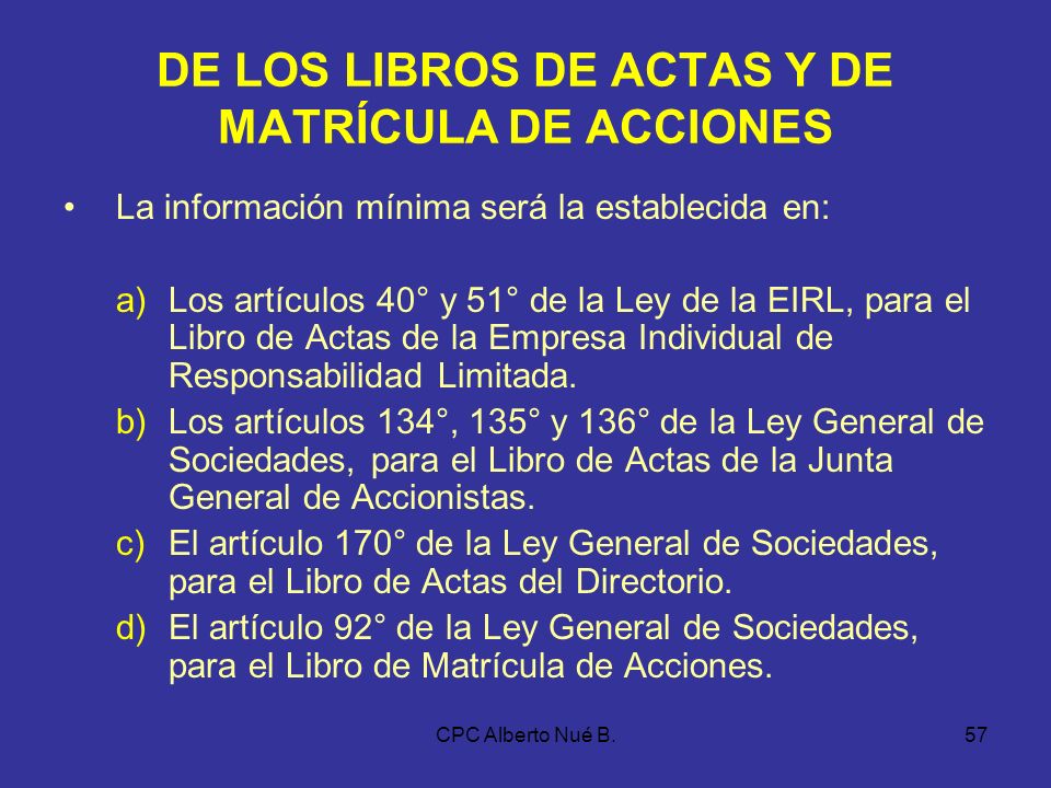 DE LOS LIBROS DE ACTAS Y DE MATRÍCULA DE ACCIONES