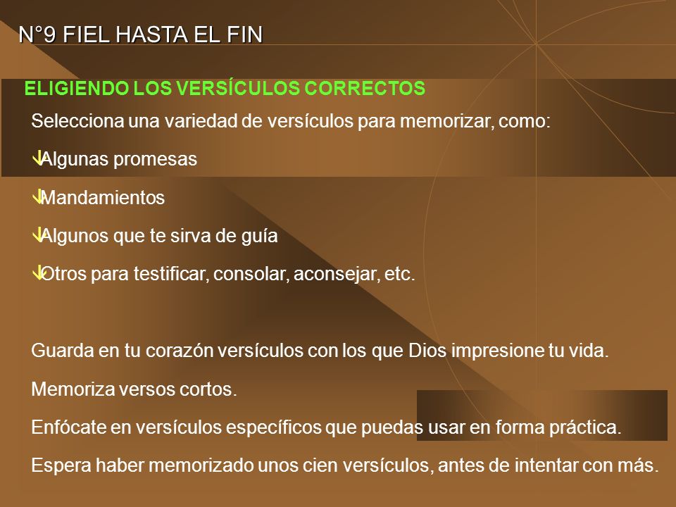 N°9 FIEL HASTA EL FIN ELIGIENDO LOS VERSÍCULOS CORRECTOS