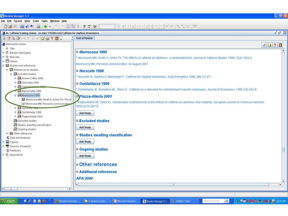 You can also use Revman to enter or edit the references for your review. You can also easily import references from databases such as Medline or reference management software such as Endnote – see the Online Help or User Guide on how to do this.