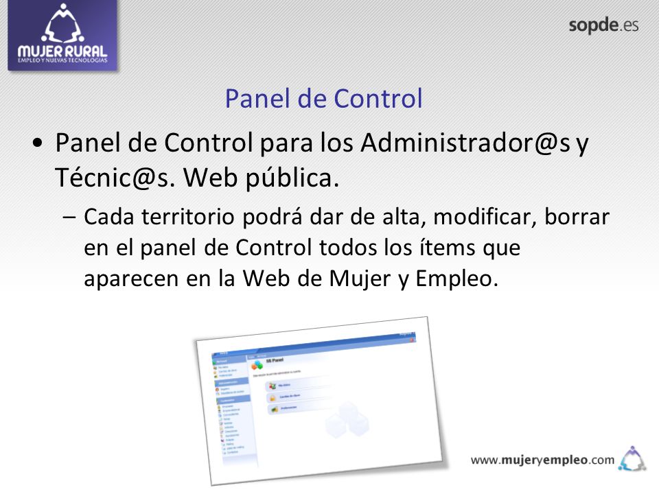 Panel de Control para los y Web pública.